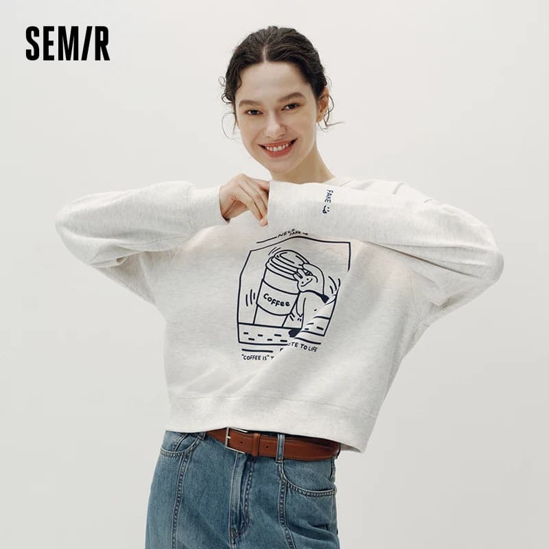 Semir Women Sweatshirt Dropped Shoulder Loose Graphic Print Casual Style Petite Friendly Autumn Pullover Daily Wear 2026