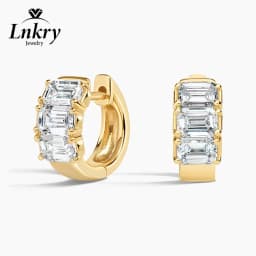 Lnkry Certified 0.8ct Emerald Cut Moissanite Earring Exquisite 14k Gold Filled Circel Earrings For Women Brilliant Wedding Jewel