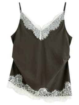 FSLE【Premium Series】Summer Women's Lace Trim Linen Blend Camisole, Waist-Cinching Layering Top for Romantic Everyday Chic Style