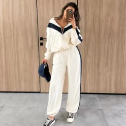Contrast Color Zipper Jacket Trousers Set Women's Casual Lapel Full Sleeve Coat Loose Wide Leg Pants 2026 Autumn Lady Tracksuits