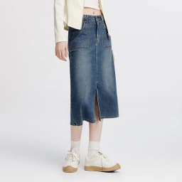 Semir Women Skirt Denim Slit Straight Long Slim Retro Street Style Autumn Bottoms Comfortable Urban Daily Wear 2026