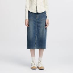 Semir Women Skirt Denim Slit Straight Long Slim Retro Street Style Autumn Bottoms Comfortable Urban Daily Wear 2026