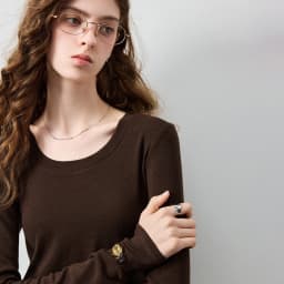 TOYOUTH Women's Wool Blend U Neck Waist Fitted T Shirt 2026 Fall New Arrival Mochi Soft Intellectual Chic Base Layering Top