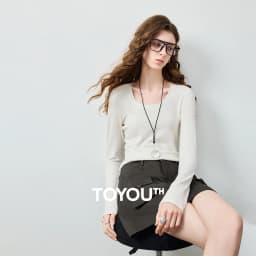 TOYOUTH Women's Wool Blend U Neck Waist Fitted T Shirt 2026 Fall New Arrival Mochi Soft Intellectual Chic Base Layering Top