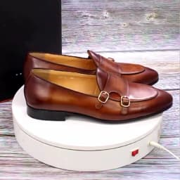 FELIX CHU Men's Genuine Leather Loafers Handmade Monk Strap Casual Dress Shoes for Wedding Party Summer Autumn Footwear