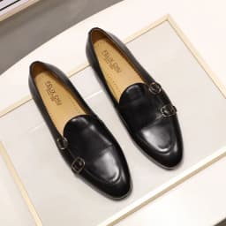 FELIX CHU Men's Genuine Leather Loafers Handmade Monk Strap Casual Dress Shoes for Wedding Party Summer Autumn Footwear