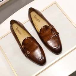 FELIX CHU Men's Genuine Leather Loafers Handmade Monk Strap Casual Dress Shoes for Wedding Party Summer Autumn Footwear