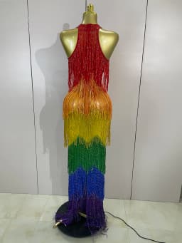 Women Sparkly Diamonds Graduated Rainbow Color Long Dress Sexy Mesh Evening Party Birthday Club Gowns Photoshoot Stage Costumes