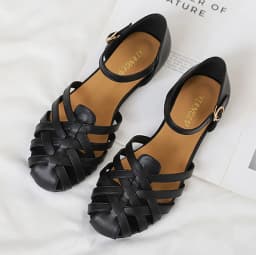 Luxury Designer Sandals Hollow Low-Heeled Closed-Toe Sandals for Women for Summer Outdoor Wear Roman Shoes Zapatos De Mujer