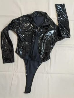 M-4XL Long Sleeve Wet Look PVC Catsuit Shiny PU Leather Bodysuit Tights High Cut Body Teddies Cosplay Tshirt Top Leotard Unitard