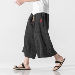 Japan Style Kimono Wide Leg Pants Men Lace Up Elastic Waist Vintage Casual Calf Length Pants Oversize Capris Trousers Streetwear