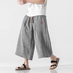 Japan Style Kimono Wide Leg Pants Men Lace Up Elastic Waist Vintage Casual Calf Length Pants Oversize Capris Trousers Streetwear