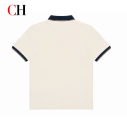 CH Men Multi Stripe Placket Short Sleeve Polo Shirt Tiny Red Embroidery Left Chest Old Money Quiet Luxury Coastal Vacation Wear