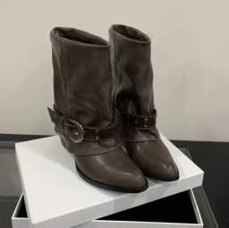 ZAROY Women Ankle Boots and Booties PU Leather Winter Pointed Toe Block Heel Mental Buckle Western Cowboy Boots Motorcycle Botas