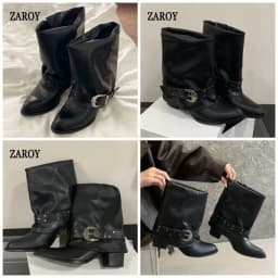 ZAROY Women Ankle Boots and Booties PU Leather Winter Pointed Toe Block Heel Mental Buckle Western Cowboy Boots Motorcycle Botas