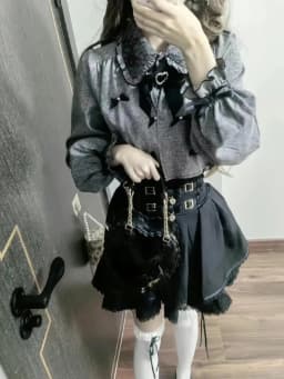 Japanese Lolita Skirts Set Bow Grey Shirt+Short Skirt Sweet Cute Girl Two Piece Sets Womens Outifits Spring New Chic Y2k Clothes
