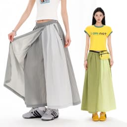 Women's Water-Repellent Summer Skirt-Pants – Mid-Waist, Asymmetrical Hem & Color-Block Design for Urban Outdoor & Casual Wear