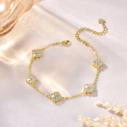 Anziw 14K Gold Filled Bracelets 2.5mm Moissanite Clover Flower Bracelet for Women Lucky Charm Valentine's Jewelry GRA Certified
