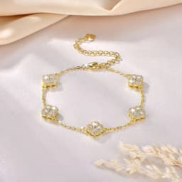 Anziw 14K Gold Filled Bracelets 2.5mm Moissanite Clover Flower Bracelet for Women Lucky Charm Valentine's Jewelry GRA Certified