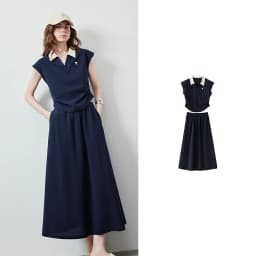 TOYOUTH Women Color Block Two Pcs Set 2026 Summer New Cropped T-shirt High Waist Long Skirt Tennis Quiet Luxury Casual Outfit