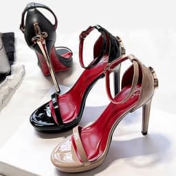Purcoral 2026 New Women's Pumps and Heels in High-Heeled Sandalia Red Sole and Gold Logo Sandalias De Mujer