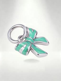 1pc S925 Sterling Silver Mint Green Bow Dangle Charm, Enamel Cute Bowknot Bead Fit European Bracelet Necklace Women Sweet Jewelr