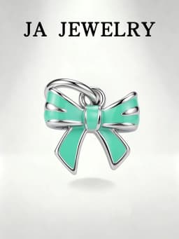 1pc S925 Sterling Silver Mint Green Bow Dangle Charm, Enamel Cute Bowknot Bead Fit European Bracelet Necklace Women Sweet Jewelr