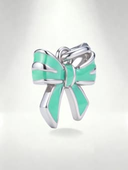 1pc S925 Sterling Silver Mint Green Bow Dangle Charm, Enamel Cute Bowknot Bead Fit European Bracelet Necklace Women Sweet Jewelr