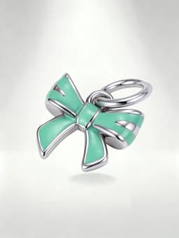 1pc S925 Sterling Silver Mint Green Bow Dangle Charm, Enamel Cute Bowknot Bead Fit European Bracelet Necklace Women Sweet Jewelr