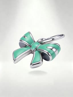 1pc S925 Sterling Silver Mint Green Bow Dangle Charm, Enamel Cute Bowknot Bead Fit European Bracelet Necklace Women Sweet Jewelr