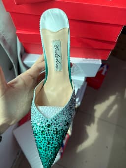 Purcoral Women's Rhinestone Gradient Color High Heels Ankle Strap Pointed Toe Stiletto Heels For Party Wedding Prom