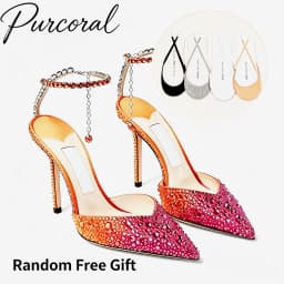 Purcoral Women's Rhinestone Gradient Color High Heels Ankle Strap Pointed Toe Stiletto Heels For Party Wedding Prom