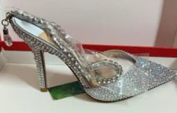 Purcoral Women's Rhinestone Gradient Color High Heels Ankle Strap Pointed Toe Stiletto Heels For Party Wedding Prom