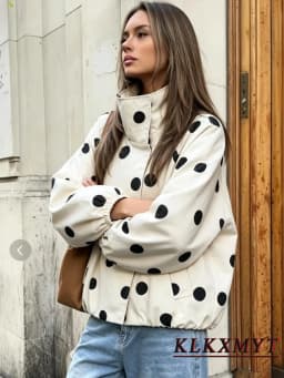 Women Fashion Vintage Polka Dots Pocket Stand Collar Jacket Spring Autumn Long Sleeve Jacket Holiday Outfits For Women