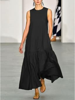 Women's Solid Black Sleeveless Crew Neck Maxi Dress Ruffled Hem Flowy Casual Long Dress 2026 Summer Casual Vacation Dresses