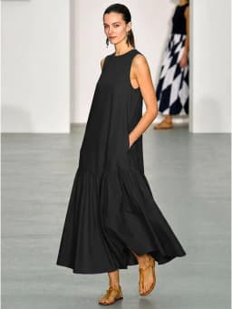 Women's Solid Black Sleeveless Crew Neck Maxi Dress Ruffled Hem Flowy Casual Long Dress 2026 Summer Casual Vacation Dresses