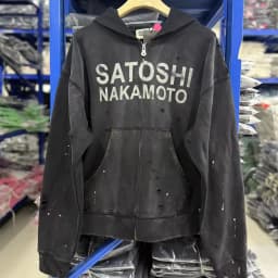 WASHED SATOSHI NAKAMOTO 26SS Luke Logo-Printed Hole Cardigan Hoodie Men Women High Quality Heavy Fabric Hooded Pullover