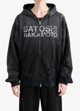 WASHED SATOSHI NAKAMOTO 26SS Luke Logo-Printed Hole Cardigan Hoodie Men Women High Quality Heavy Fabric Hooded Pullover