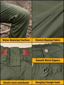 Men's Stretch Tactical Pants, Water Resistant Ripstop Cargo Pants, Lightweight EDC Hiking Work Pants, Ships from US