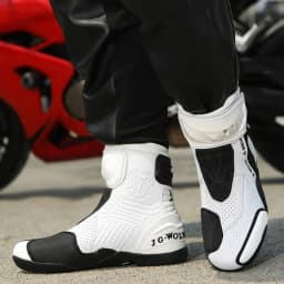 High Top Motorbike Boots Racing Riding Shoes Breathable Anti Slip TPU Protective Side Zipper Rubber Sole Motorcycle Boots Men