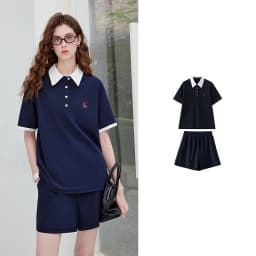 TOYOUTH Qingcongquan Women's Polo Shirt Shorts Two Piece Set 2026 Autumn New Color Block Preppy Style Casual Sports Outfits