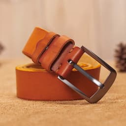 VAMOS KATOAL Men Leather Belt, Retro Top Quality Genuine Leather Belts for Men, Male Metal Pin Buckle Belt