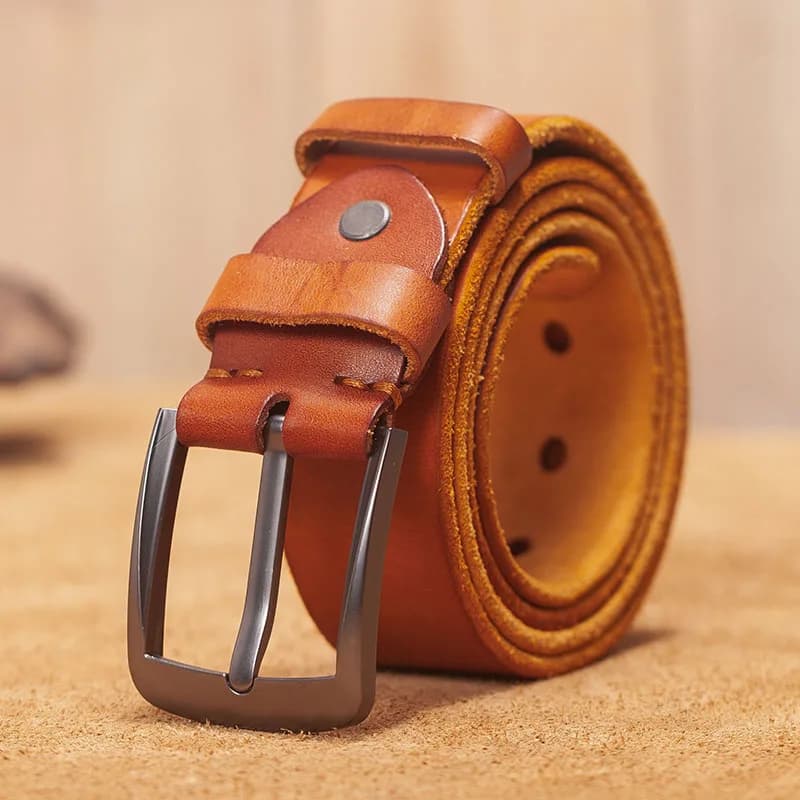 VAMOS KATOAL Men Leather Belt, Retro Top Quality Genuine Leather Belts for Men, Male Metal Pin Buckle Belt