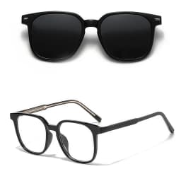 HBK Fashion Men's Magnetic Clip Sunglasses Set Flip Function 2-in-1 Vintage Polarized Sunglasses Women's Decorative Sunglasses