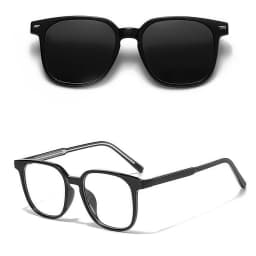HBK Fashion Men's Magnetic Clip Sunglasses Set Flip Function 2-in-1 Vintage Polarized Sunglasses Women's Decorative Sunglasses