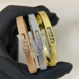 Rose Gold Brushed Bangle Bracelet, Three Floating Stones Oval Slider Cuff