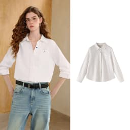TOYOUTH Women's Pure Cotton Cavalry Twill Blouse 2026 Autumn New Long Sleeve Loose Fit Athletic Preppy Lazy Commute Style