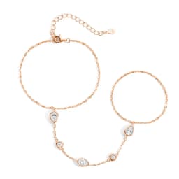 Bezel Set Round Pear Moissanite Bracelets for Women Adjustable Wrist Chain Finger Ring Bracelet 925 Sterling Silver Jewelry Gift