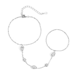 Bezel Set Round Pear Moissanite Bracelets for Women Adjustable Wrist Chain Finger Ring Bracelet 925 Sterling Silver Jewelry Gift