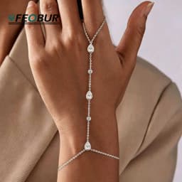 Bezel Set Round Pear Moissanite Bracelets for Women Adjustable Wrist Chain Finger Ring Bracelet 925 Sterling Silver Jewelry Gift